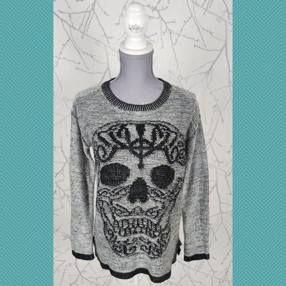 Jawbreaker Light Gray Skull Knit Crewneck Sweater